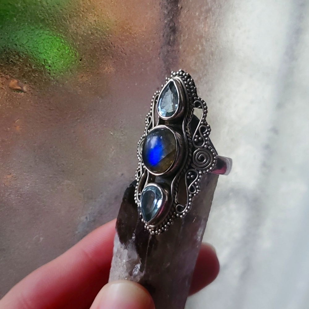 Moonstone and gem engraved handmade ring